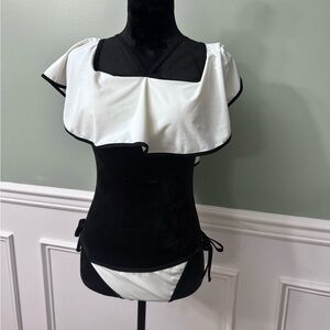 Black & White Ruffle Two-Piece Swimsuit